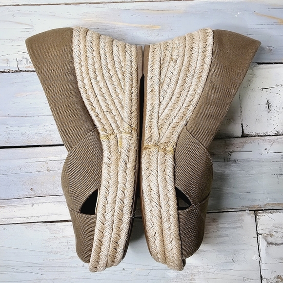 Tory Burch | Filipa Canvas Jute Espadrille Open Toe Wedge Olive Khaki - Picture 3 of 13